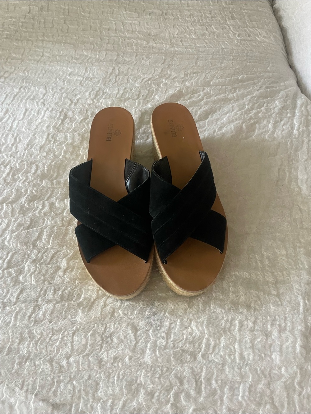 Susina Black Crisscross Slide Sandals
